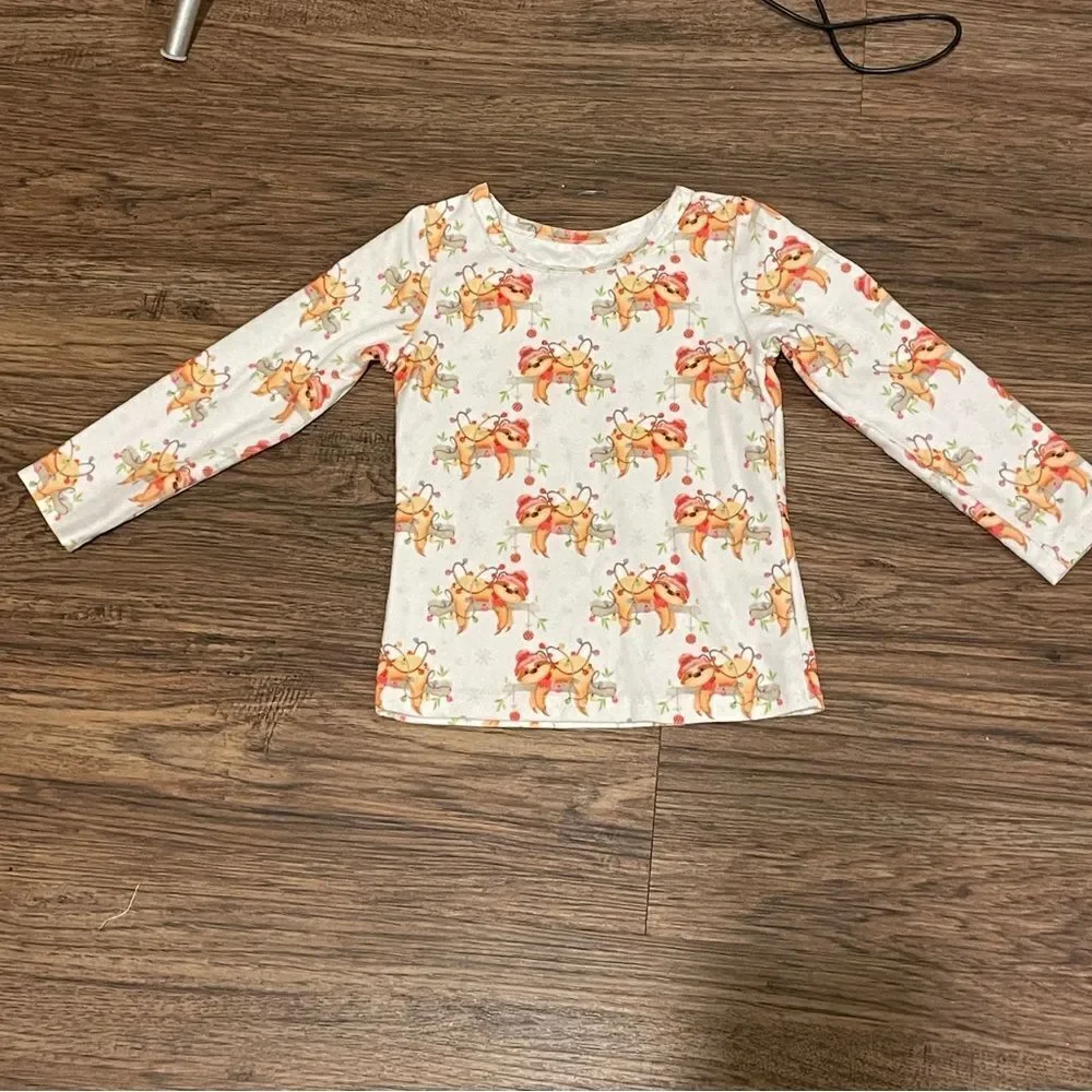 Charlie’s Project Sloth Christmas Holiday Pajamas White Orange Red Size 2T